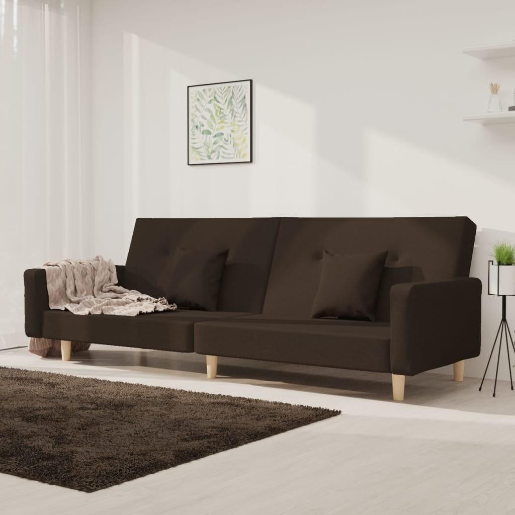 2-personers sovesofa med 2 puder stof mørkebrun