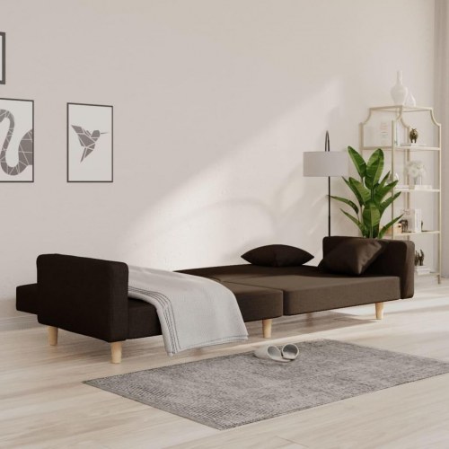 2-personers sovesofa med 2 puder stof mørkebrun