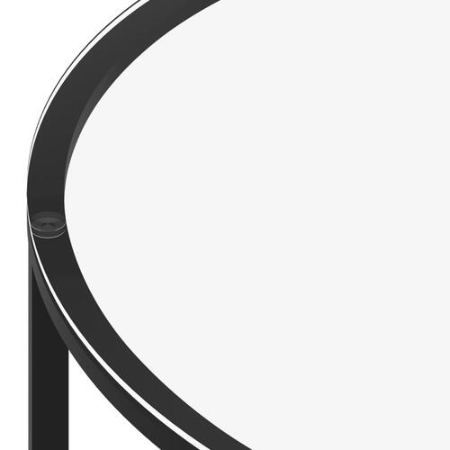 Stuebord 70 cm hærdet glas sort og hvid marmoreffekt