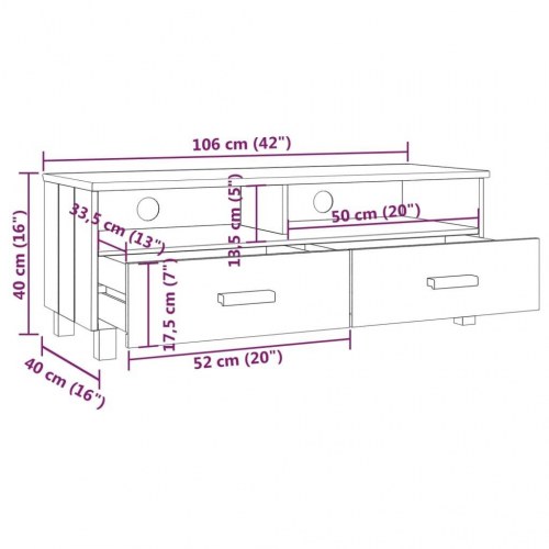 Tv-skab HAMAR 106x40x40 cm massivt fyrretræ lysegrå