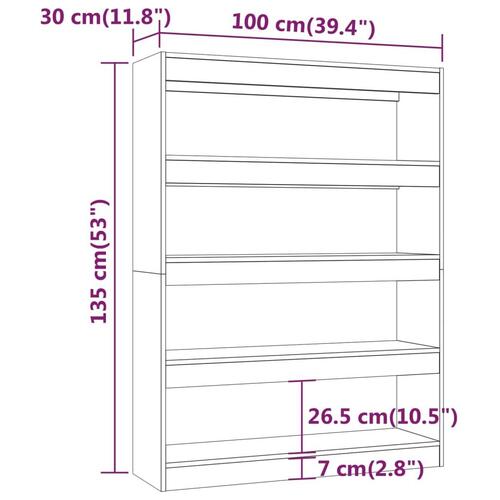 Bogreol/rumdeler 100x30x135 cm brun egetræ