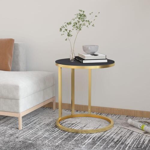 Sidebord 45 cm hærdet glas guldfarvet og sort