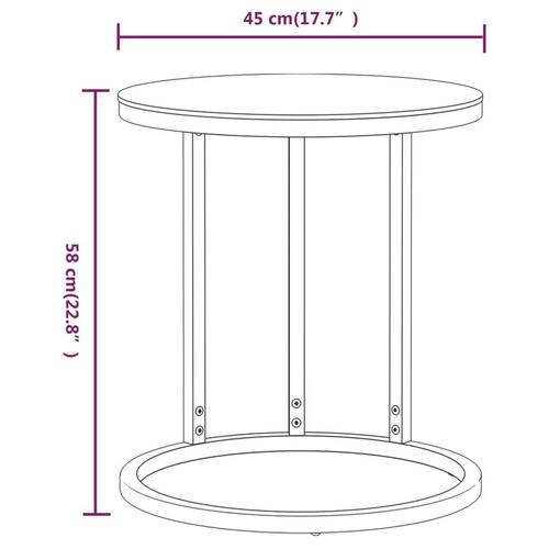 Sidebord 45 cm hærdet glas guldfarvet og sort