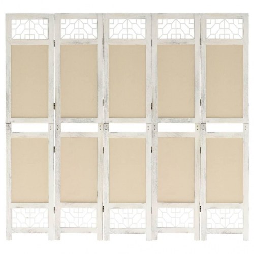 5-panels rumdeler 175x165 cm stof cremefarvet