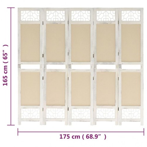 5-panels rumdeler 175x165 cm stof cremefarvet