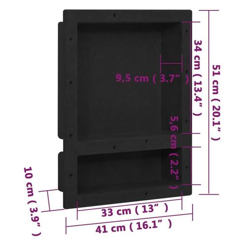 Bruseniche med 2 rum 41x51x10 cm mat sort