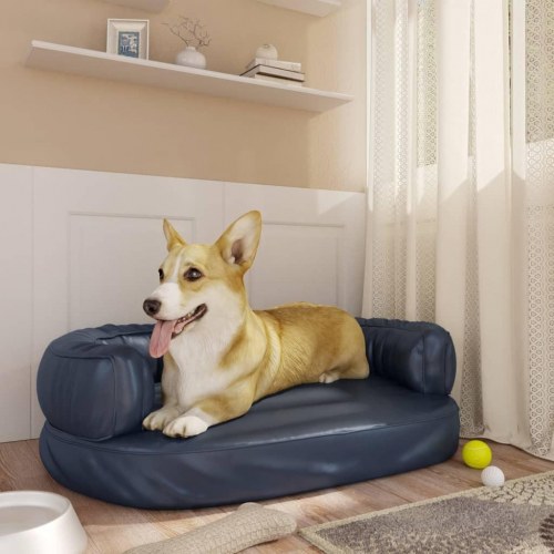 Ergonomisk hundeseng 60×42 cm - skum og kunstlæder, mørkeblå