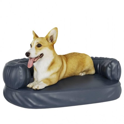 Ergonomisk hundeseng 60×42 cm - skum og kunstlæder, mørkeblå
