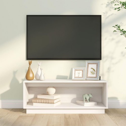 Tv-bord 90x35x35 cm massivt fyrretræ hvid