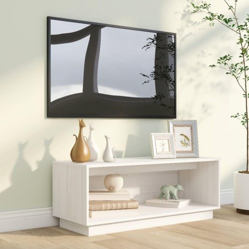 Tv-bord 90x35x35 cm massivt fyrretræ hvid