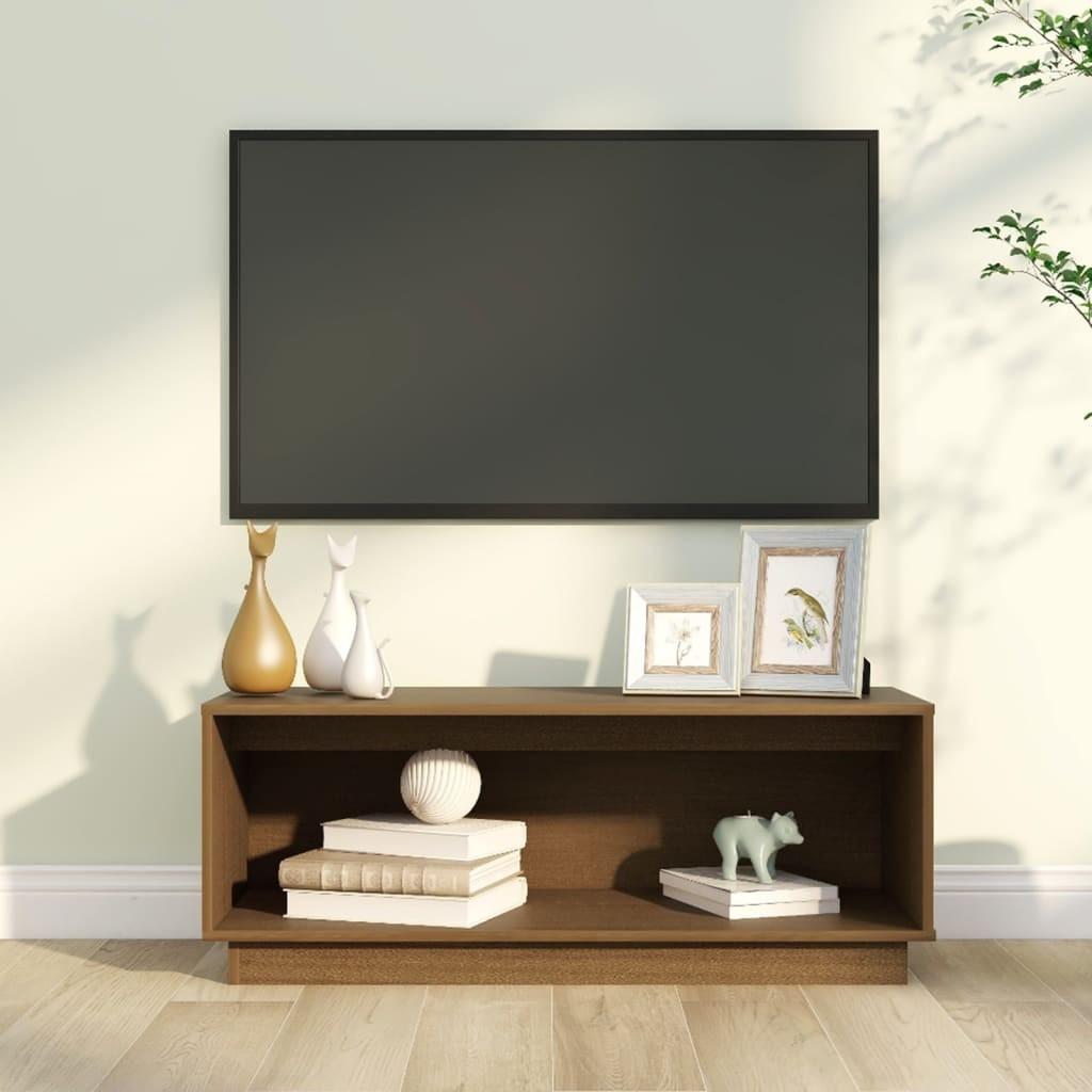 Tv Bord 90x35x35 Cm Massivt Fyrretræ Gyldenbrun