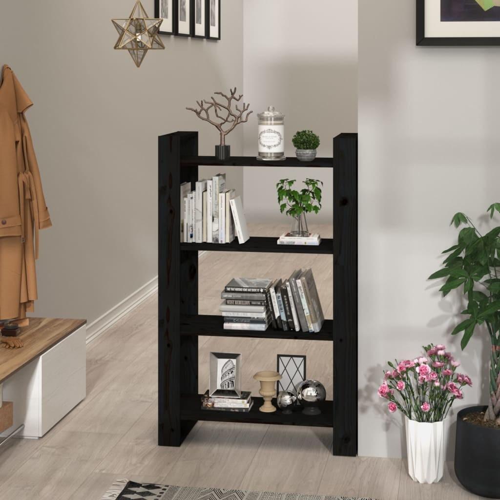Bogreol/rumdeler 80x35x125 cm massivt fyrretræ sort