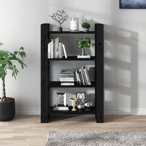 Bogreol/rumdeler 80x35x125 cm massivt fyrretræ sort