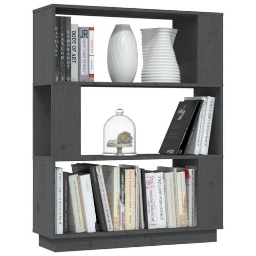 Bogreol/rumdeler 80x25x101 cm massivt fyrretræ grå