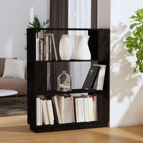 Bogreol/rumdeler 80x25x101 cm massivt fyrretræ sort