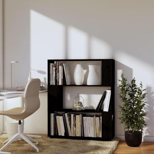 Bogreol/rumdeler 80x25x101 cm massivt fyrretræ sort