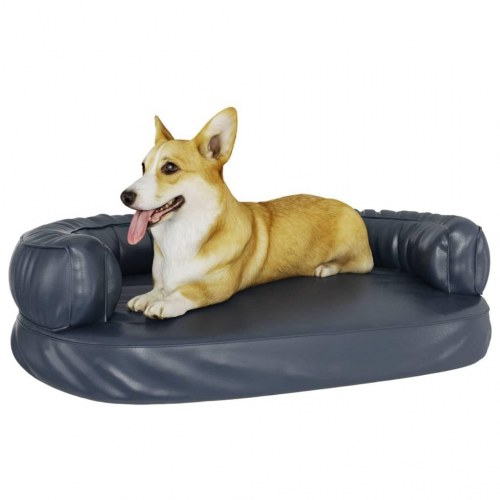 Ergonomisk hundeseng 88×65 cm - skum og kunstlæder, mørkeblå