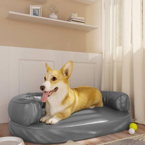Ergonomisk hundeseng i kunstlæder - 75 × 53 cm, grå