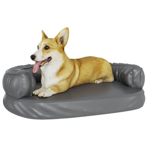 Ergonomisk hundeseng i kunstlæder - 75 × 53 cm, grå
