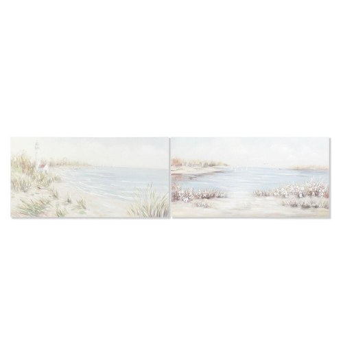 Lærredsmaleri - Fyrretræ/Canvas, 140 × 3,7 × 70 cm, Strand/Middelhavet