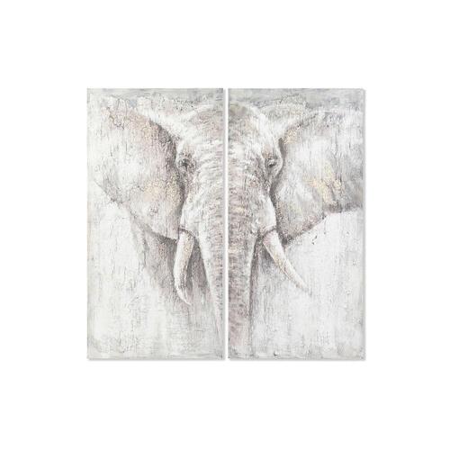 Sæt med 2 malerier Elefant Kolonistil 120 x 3,7 x 120 cm
