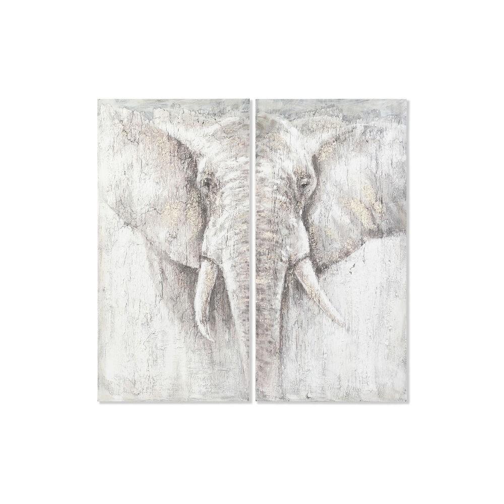 Sæt med 2 malerier Elefant Kolonistil 120 x 3,7 x 120 cm