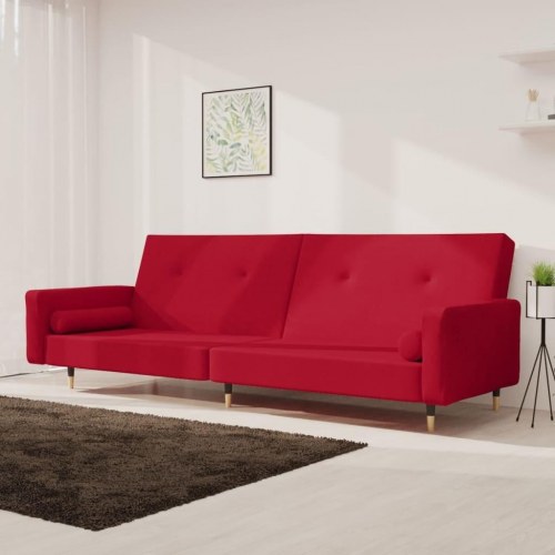 2-personers sovesofa med 2 puder fløjl vinrød