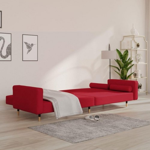 2-personers sovesofa med 2 puder fløjl vinrød