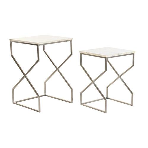 Set med 2 små borde Sølvfarvet Metal Marmor 40 x 40 x 60,5 cm