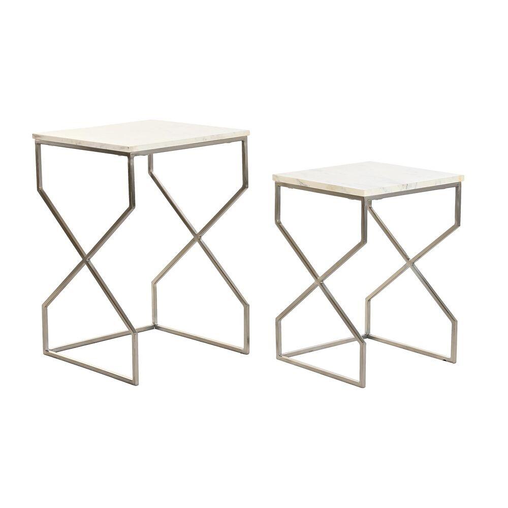 Set med 2 små borde Sølvfarvet Metal Marmor 40 x 40 x 60,5 cm