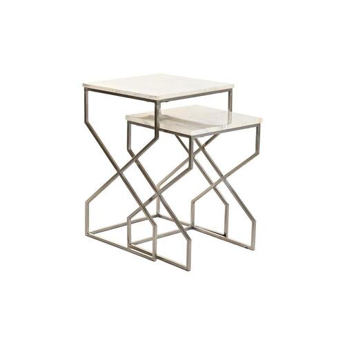 Set med 2 små borde Sølvfarvet Metal Marmor 40 x 40 x 60,5 cm