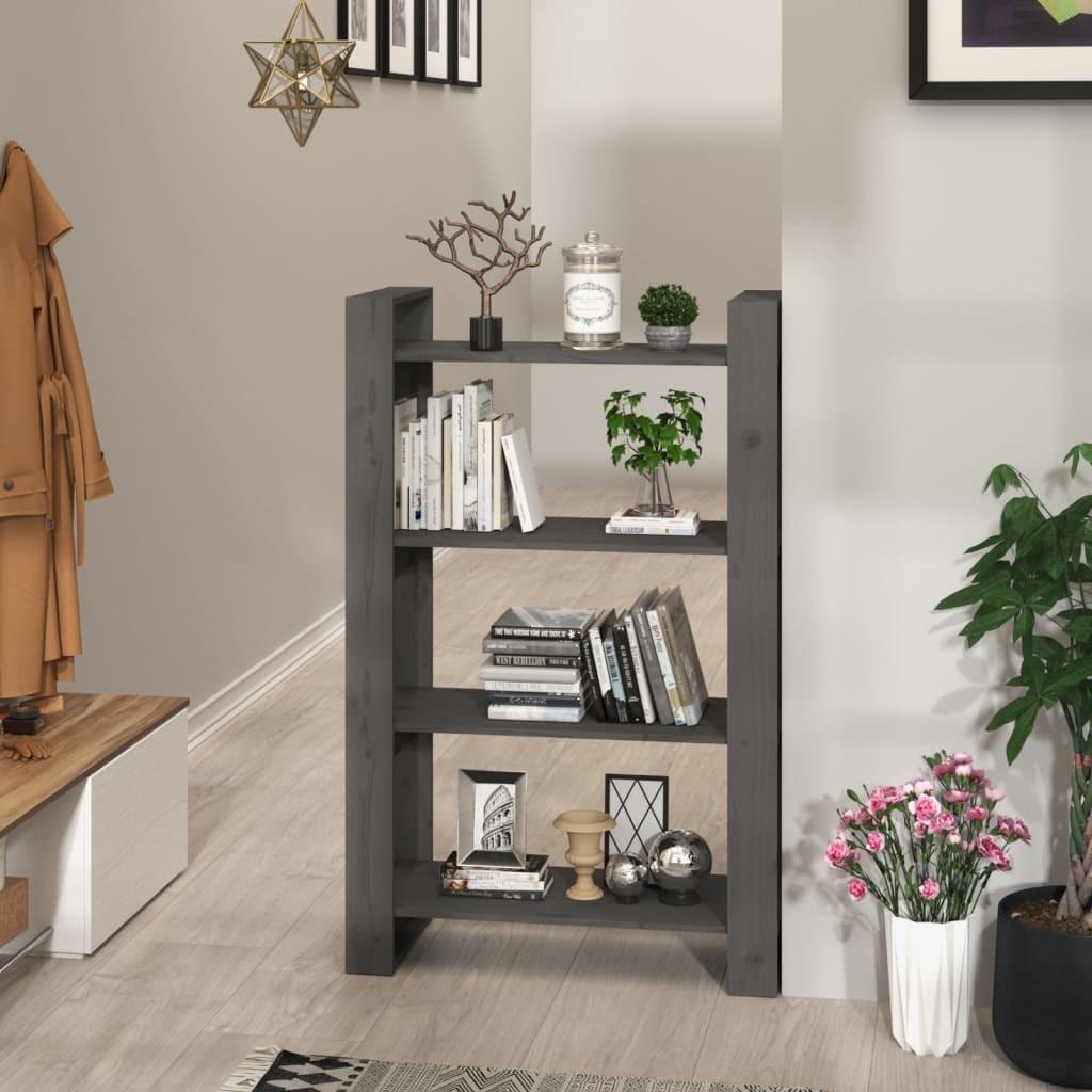 Bogreol/rumdeler 80x35x125 cm massivt fyrretræ grå