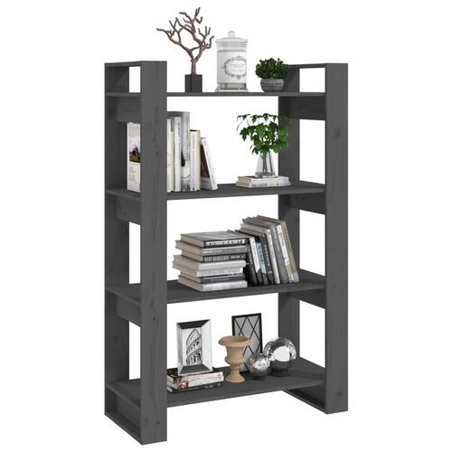 Bogreol/rumdeler 80x35x125 cm massivt fyrretræ grå