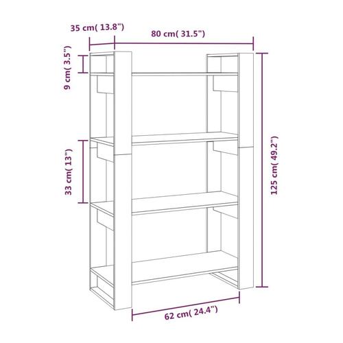 Bogreol/rumdeler 80x35x125 cm massivt træ gyldenbrun