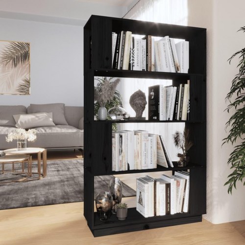 Bogreol/rumdeler i massivt fyrretræ - 80 × 25 × 132 cm, sort