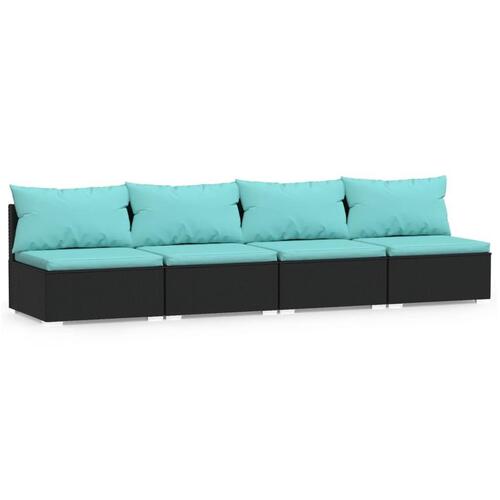 4-personers sofa med hynder polyrattan sort