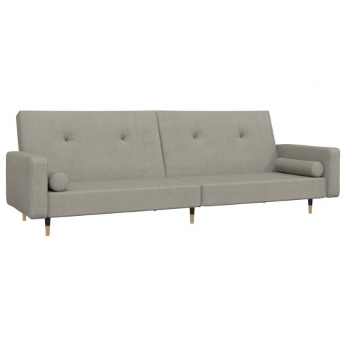 2-personers sovesofa med 2 puder velour lysegrå