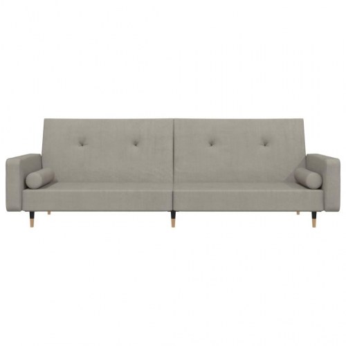 2-personers sovesofa med 2 puder velour lysegrå