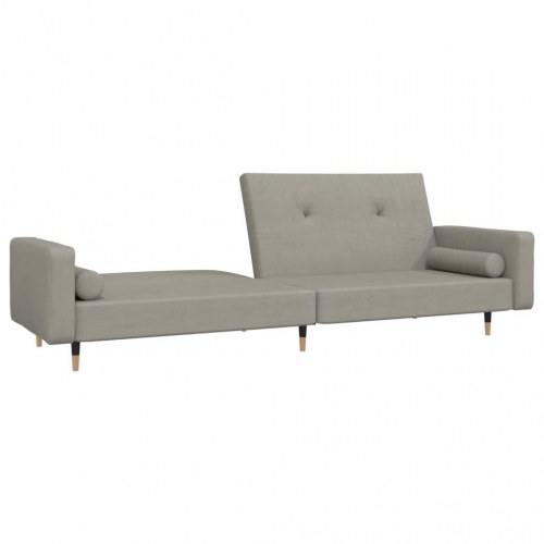 2-personers sovesofa med 2 puder velour lysegrå