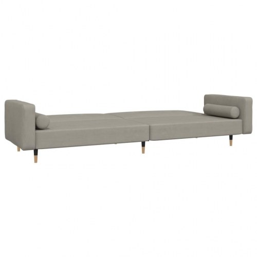 2-personers sovesofa med 2 puder velour lysegrå