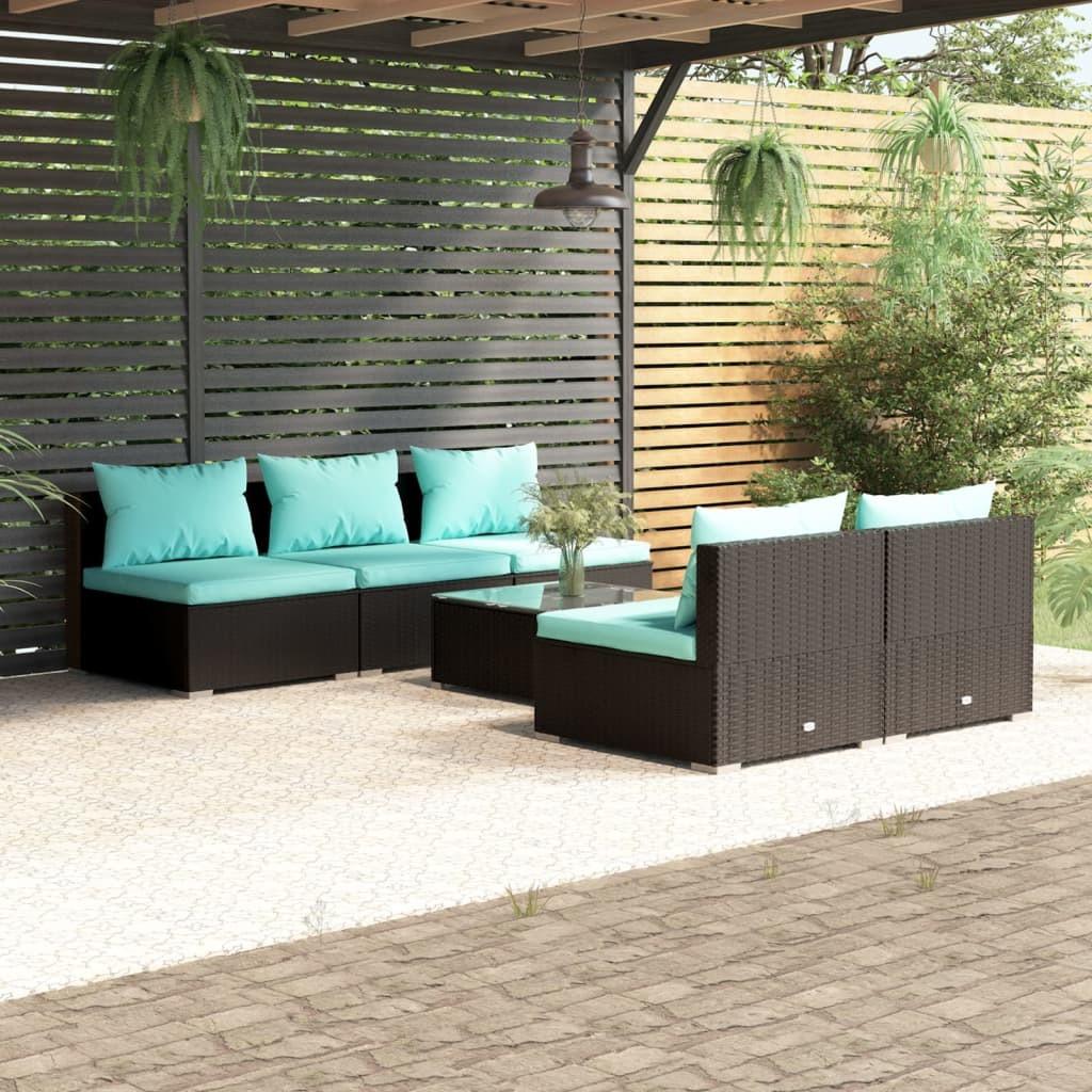 Loungesæt Til Haven 5 Dele Med Hynder Polyrattan Sort - Sort og blå / 5x midterdel bord