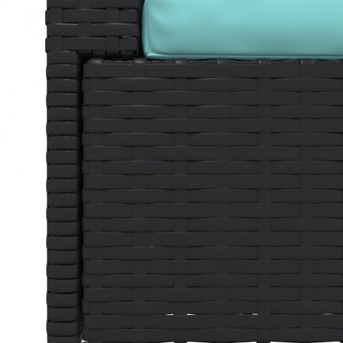 2-personers havesofa i sort polyrattan med akvamarinblå hynder