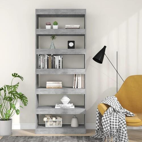 Bogreol/rumdeler 80x30x198 cm konstrueret træ betongrå