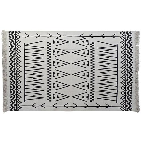 Tæppe 160 x 250 x 0,7 cm Sort Polyester Bomuld Hvid Ikat Boho