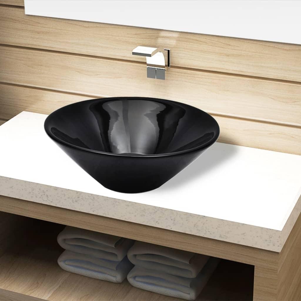 Keramisk badeværelsesvask sort rund
