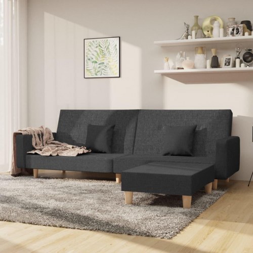 2-personers sovesofa med fodskammel stof mørkegrå