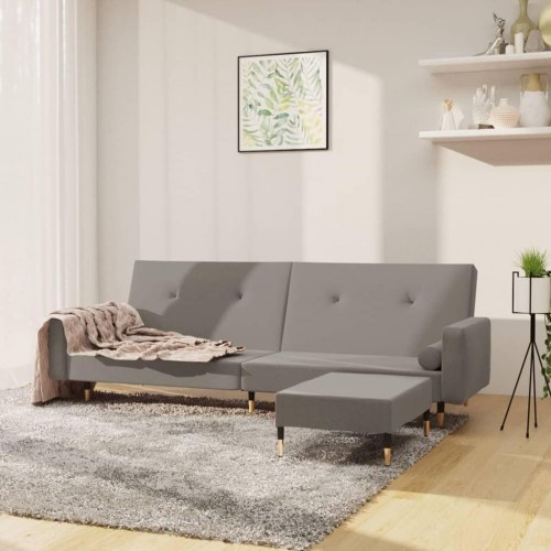 2-personers sovesofa med fodskammel fløjl lysegrå