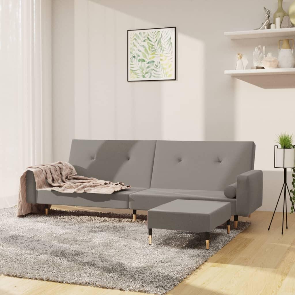 2-personers sovesofa med fodskammel fløjl lysegrå