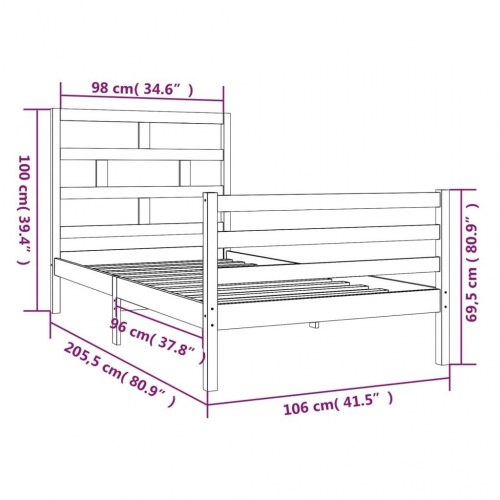 Sengeramme 100 x 200 cm i massivt fyrretræ