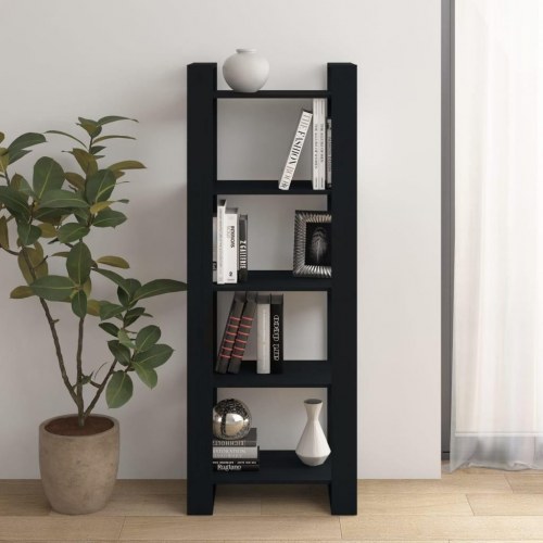 Bogreol/rumdeler i massivt fyrretræ - 60×35×160 cm, sort